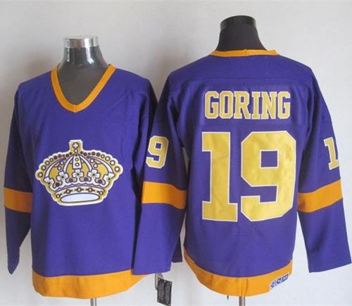 Kings #19 Butch Goring Purple/Yellow CCM Throwback Stitched NHL Jersey - Click Image to Close